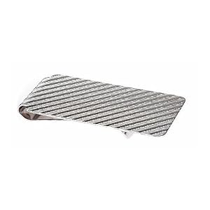 Sterling silver larger sized money clip with diagonal engraved design with presentation box