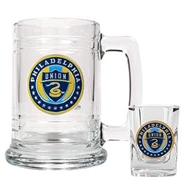 Philadelphia Union MLS Glass Tankard And Square Shot Glass Set - Primary Team Logo