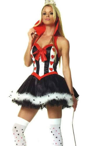 Leg Avenue – 3-Teiler Herzdame-Kostüm, Krone, Kleid, Strümpfe – ML – Schwarz – 83078