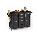 Home Styles Furniture Black Granite Kitchen Cart in Black