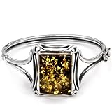Green Amber Sterling Silver Bangle Bracelet Cabochon 19x25mm