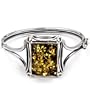 Sterling Silver Green Amber Bangle Bracelet Cabochon 19x25mm