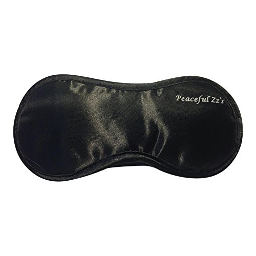 Peaceful Zz's Sleep Mask with Ear Plugs; Breathable, Black, Luxury, Satin Front Terry/Velvet Back Best Eye Mask; 1 size fits all adjustable strap w/ear plug storage; Ideal for comfortable sleeping, travel, beauty rest; Great gift, High quality, lightweight