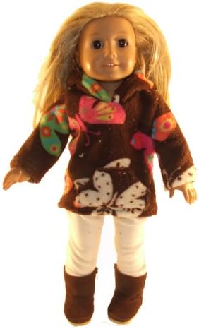 3 PC Soft Brown Butterfly Hoodie Outfit for American Girl Doll