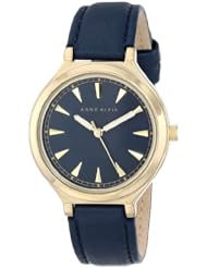 Anne Klein Womens AK/1504NVNV Gold-Tone Case Navy Blue Leather Strap Watch