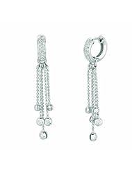 1 Carat Diamond 5 Dangle Strand Pave Set Hoop Earrings 14K White Gold