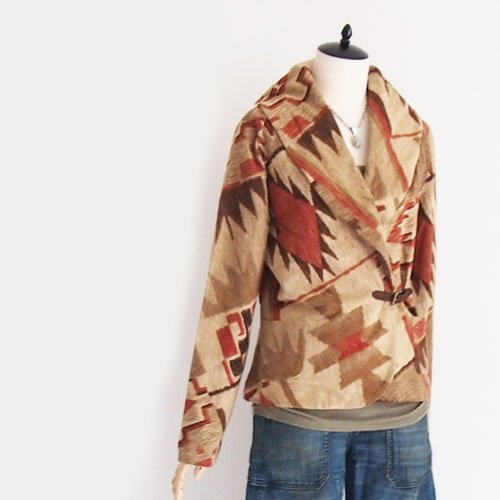 (ラルフローレン) Ralph Lauren LAUREN JEANSネイティブ柄プリント ショール カーディガン / BROWN [並行輸入品]