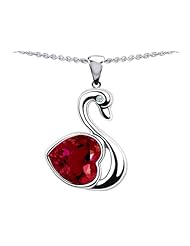 Original Star K (tm) Large Love Swan Pendant With 8mm Heart Shape Created Ruby. in .925 Sterling Silver