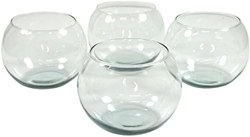 Round Recycled Glass Vases, Terrarium Bubble Bowls, 5 inch, Wedding Reception Centerpieces, Restaurant &amp; Cafe Decor, (Clear), (4 Pack)