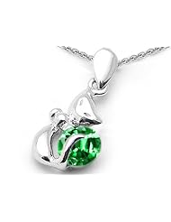 Original Star K (tm) Round 6mm Simulated Emerald Cat Pendant in .925 Sterling Silver