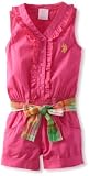 U.S. Polo Assn. Girls 2-6X Ruffled Button-Up Romper, Pink Peak, 2T