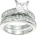 Princess Cut Cubic Zirconia CZ Wedding and Engagement Ring Set in Sterling Silver