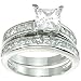 Princess Cut Cubic Zirconia CZ Wedding and Engagement Ring Set in Sterling Silver Size 5