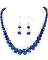 Metallic Blue Glass Crystal Necklace and Earrings Set