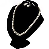 White Classic Glass Pearl Necklace & Drop Earring Set