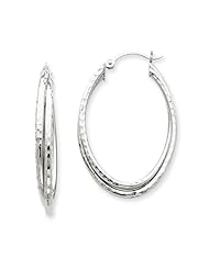 Diamond Cut Double Oval Hoops in 14K White Gold, 37mm (1 3/8")