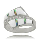 Moonstone Ring Sterling Silver Bypass Style CZ & Opal