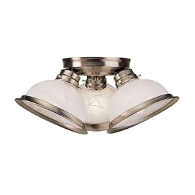 Livex Lighting 8108-91 Home Basics 3 Brushed Nickel Flush Mount with White Alabaster Glass