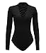 OLUOLIN Womens V Neck Long Sleeve Bodysuit Party Bodycon Jumpsuit Tops Black S