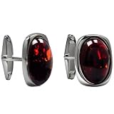 Sterling Silver Cherry Amber Large Oval Cuff Links