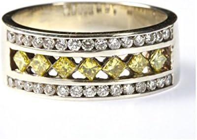 1.5 cttw 18k White Gold Yellow Diamond Mens Princess Cut Diamond Wedding Band Ring (Sizes 8-13)