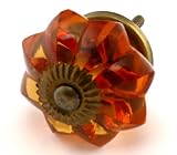 Old Amber Glass Cabinet Knobs 4 Pc Cupboard Drawer Pulls & Handles ~ K85 Old Amber Melon Style Glass Knobs with Antique Brass Hardware ~ Glass Knobs, Handles & Pulls for Dresser, Drawers, Cabinets & Vanity