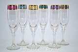Italian Hand painted Flute Champagne Glass with 14K Gold Rim with 6 Multicolor Pattern - Set of 6