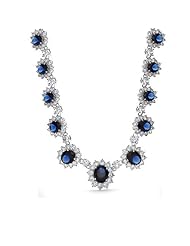 Bling Jewelry Inspired By Princess Diana Sapphire Color CZ Crown Necklace