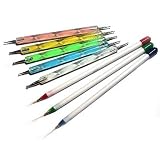 Sable Nail Art Brushes Pen, Detailer Liner and Striper Set of 3 Plus 5 x 2 Way Marbleizing Dotting Pen with Bonus Rhinestones and Fimo Fruit and/or Flower Slices
