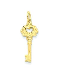 14K Yellow Gold Heart Skelton Key Charm Love Pendant
