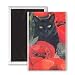 Black Cat with Poppies (pastel on paper) by.. - 3x2 inch Fridge Magnet - large magnetic button - Magnet