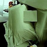 IMAGE OF ELEGANCE Egyptian Cotton 1200 Thread Count 7 - PC Solid Sheet and Duvet Cover Set Sage - Queen