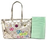 Coach Signature Applique Zip Large Multifunction Tote Bag 17590 Light Khaki/Gold