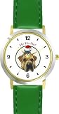 Gray Tabby Kitten or Cat in Santa Claus Hat on Shar pei Dog - Christmas Theme - JP - WATCHBUDDY® DELUXE TWO-TONE THEME WATCH - Arabic Numbers - Green Leather Strap-Size-Children's Size-Small ( Boy's Size & Girl's Size )