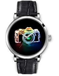 SPRAWL Aanalog Fashion Series Silver Ladies Watches of Genuine Black Leather Strap,Unique Wrist Watch for Women Girls Designed with Camara with neon lights