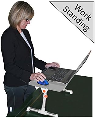 Adjustable Standing Travel Desk by AdjustaDesk- Portable, Ergonomic and Light Weight so you to Stand or Sit with your Laptop or Notebook at an Elevated Height for Work, Home, Office or Travel.(Silver)