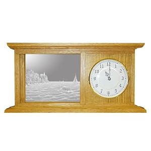 Oak Desk Top Clock With Split Rock Lighthouse Etched Mirror - Split Rock Lighthouse Decor...
