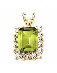 18K Yellow Gold Emerald Cut Peridot and Diamond Pendant -- LIFETIME WARRANTY