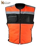 Men's Tri-Tex™ Fabric Black and Orange Motorcycle Vest with Reflective Bands - Size : Medium