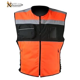 Men's Tri-Tex Fabric Black and Orange Motorcycle Vest with Reflective Bands - Size : Medium