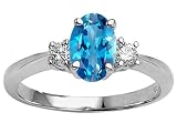 1.95 cts Genuine 9x7 Oval Blue Topaz Engagement Ring - 14kt White or Yellow Gold