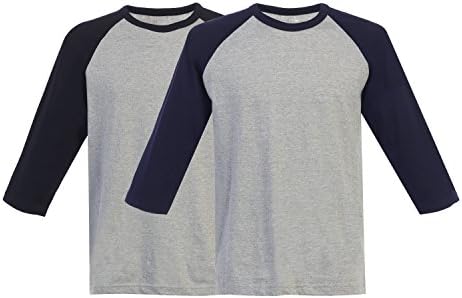 Men Baseball Crew Neck Reglan 3/4 Sleeve T Shirts Gray/Blk Gray/Navy L