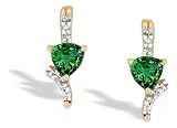 14K Yellow Gold Trillion Created Emerald and Diamond Earrings