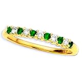14K Yellow Gold 0.13 ct. Diamond with Alternating 0.13 ct. Emerald Anniversary Ring