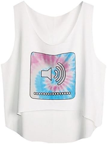 Women 3D Cute Emoji Crop Tops Shirts Top Tank Sleeveless Nebula Volume Speaker
