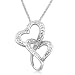 Sterling Silver Double Interlocked Heart Pendant Necklace (0.07 cttw, I-J Color, I3 Clarity), 18