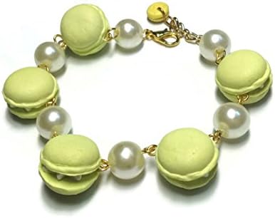 Sweetietiny Strand Bracelet Gold Plated Macaron Sweet Green Pastel Colors Polymer Clay L6.5 Inch