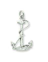 14K White Gold 3D Fouled Anchor Charm Pendant Jewelry