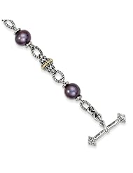 Genuine Sterling Silver & 14K Yellow Gold 7.5-8 mm Fw Cultured Black Pearl 8 In Bracelet 1 5.3 Grams Of Gold