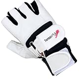 TurnerMAX Pro Double Velcro Full LEATHER Gloves WEIGHT LIFTING Body Building Training Cycling Grip Strap White Black